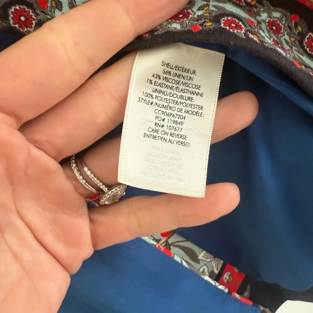 Alice + Olivia Macey Linen Blazer Floral Scarf Print Blue Red Size 2 - Picture 5 of 16
